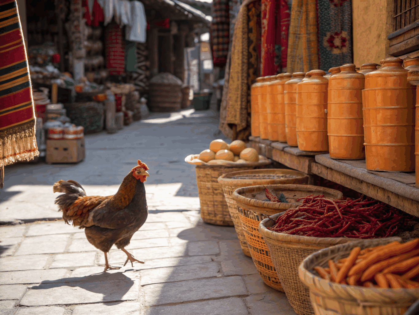 Ayam Cemani bird with Indonesian volcanic landscape